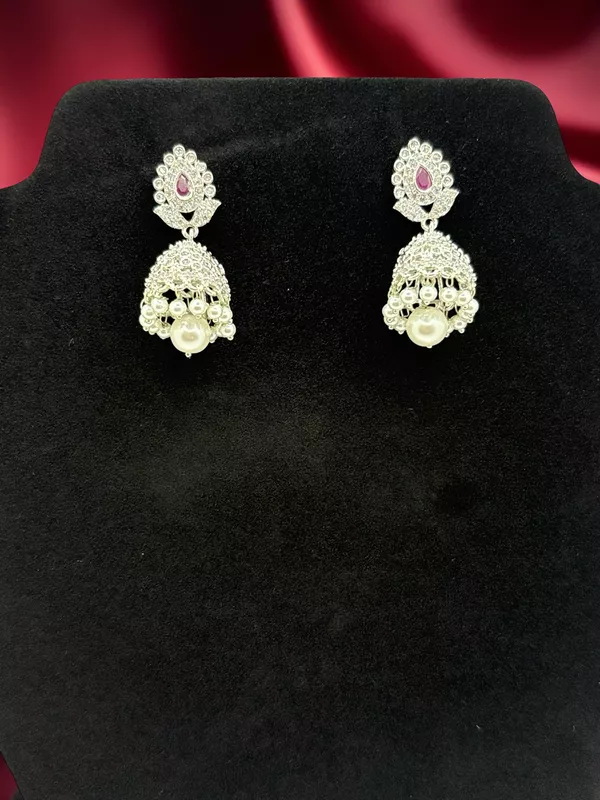 Silver AD stone Jumkha with Pearl drop
