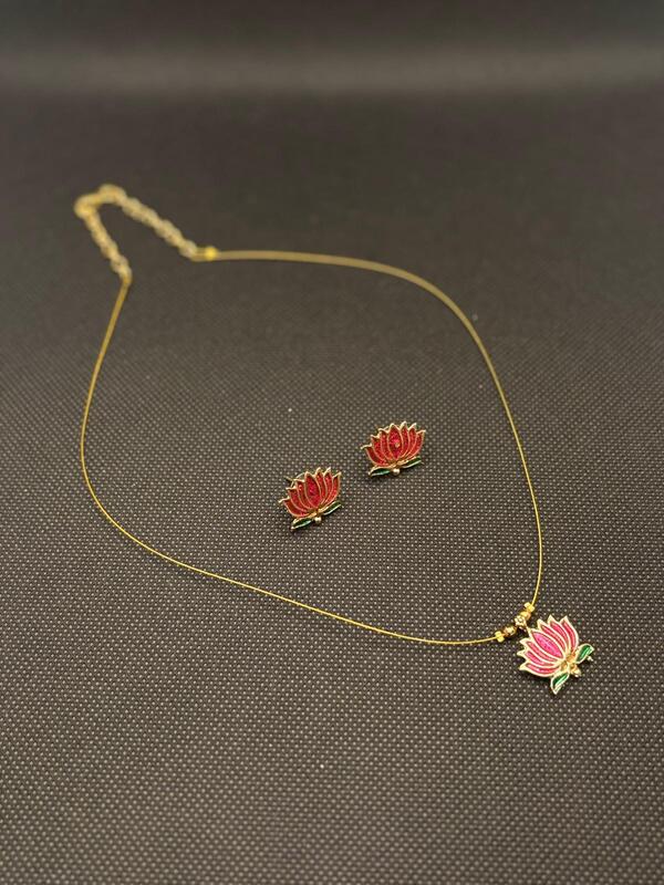 Invisible chain with Lotus Pendent and Earring