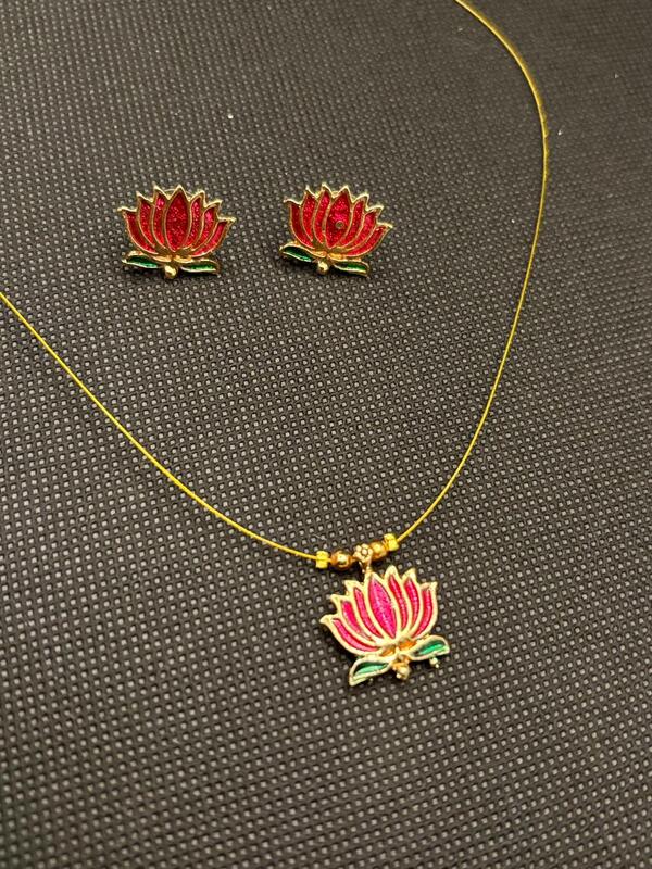 Invisible chain with Lotus Pendent and Earring