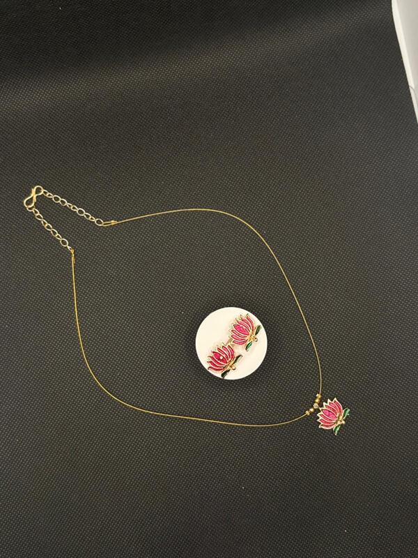 Invisible chain with Lotus Pendent and Earring