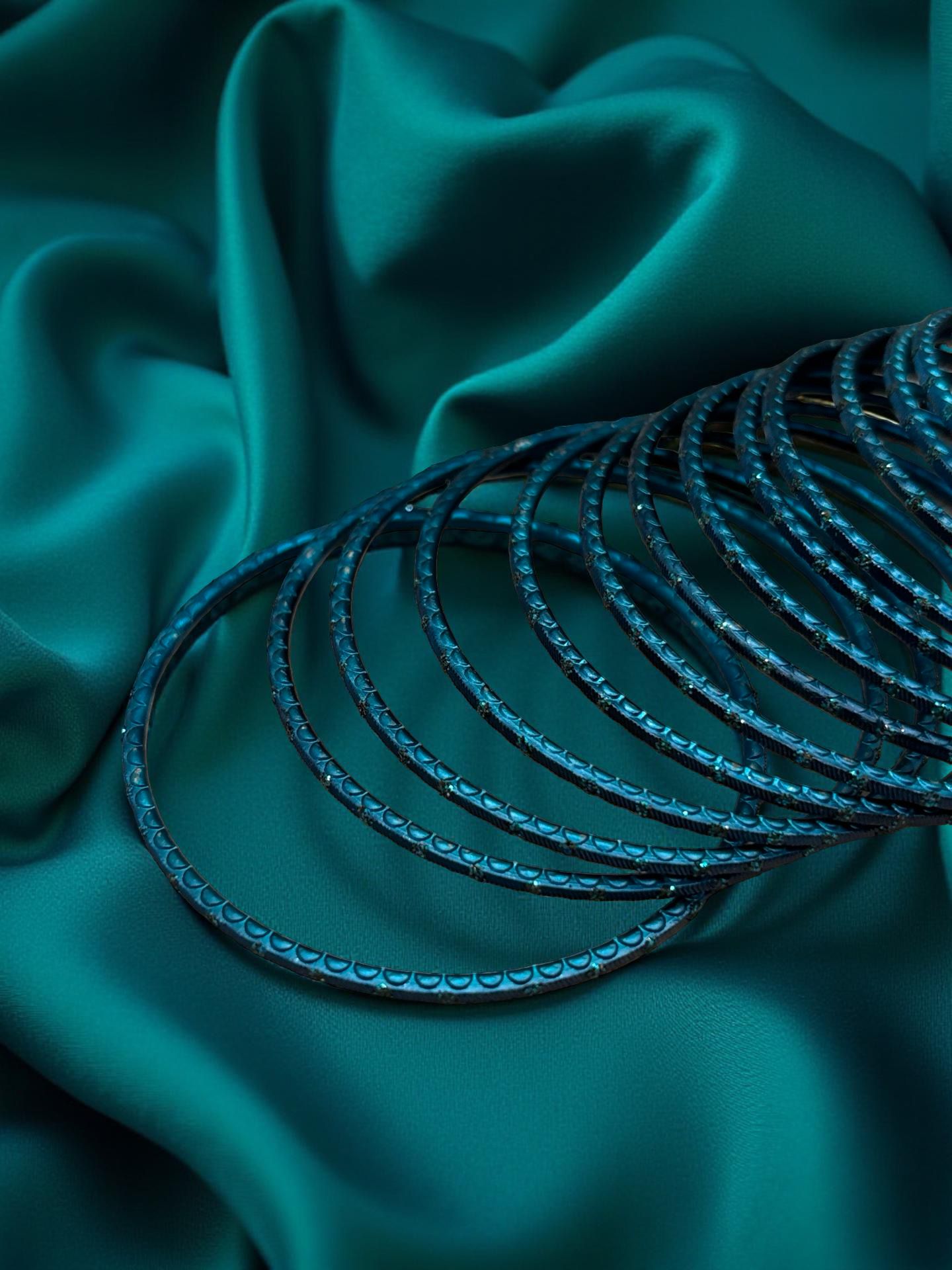 Rain drop Metal Bangles in Teal