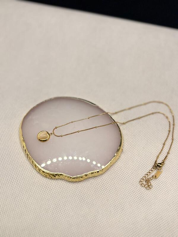 Oval Disc Pendant Necklace on a Beaded Chain