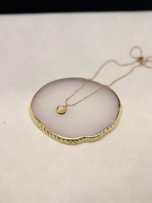 Oval Disc Pendant Necklace on a Beaded Chain