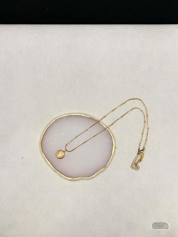 Oval Disc Pendant Necklace on a Beaded Chain