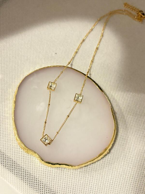 Gold Bezel-Set Square Crystal Station Necklace