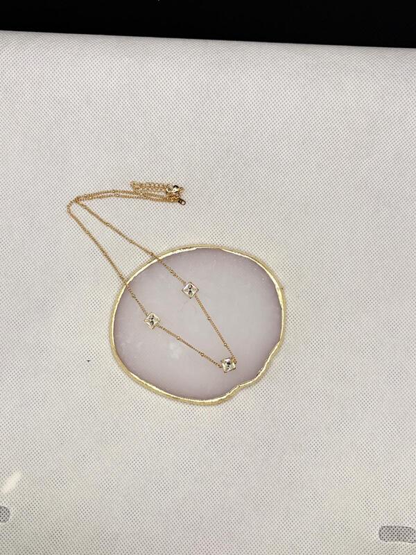 Gold Bezel-Set Square Crystal Station Necklace