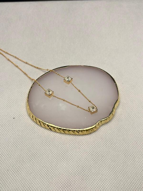 Gold Bezel-Set Square Crystal Station Necklace