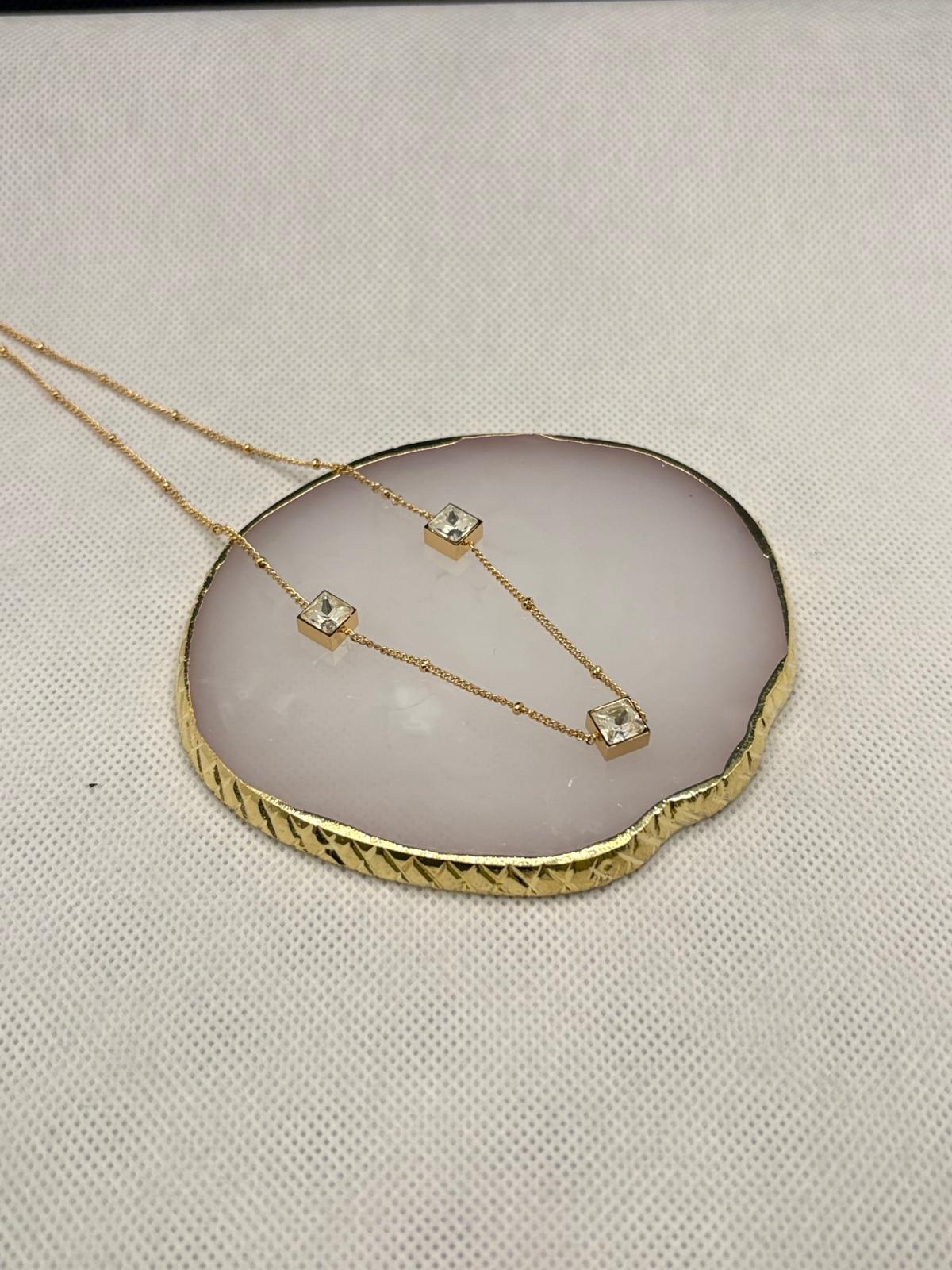 Gold Bezel-Set Square Crystal Station Necklace