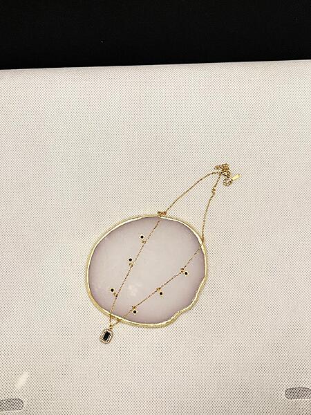 Layered Gold Station Necklace with Black Pendant