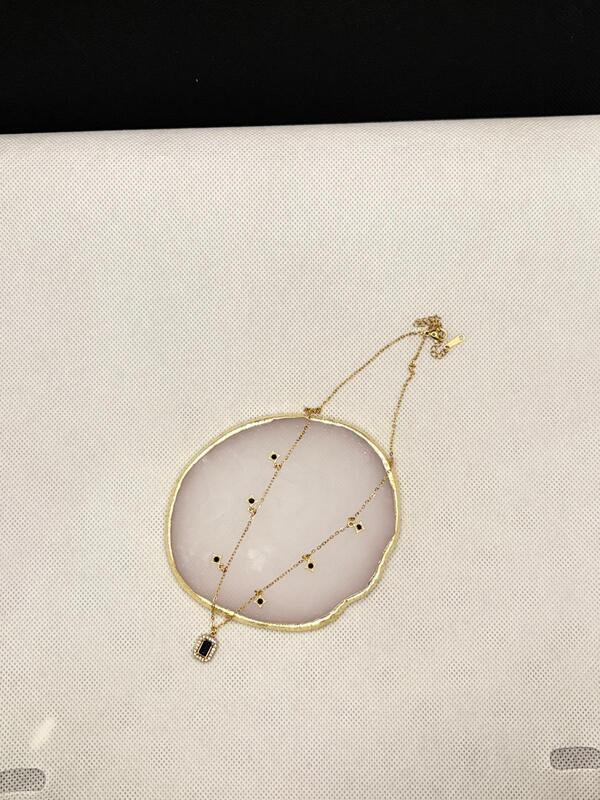 Layered Gold Station Necklace with Black Pendant