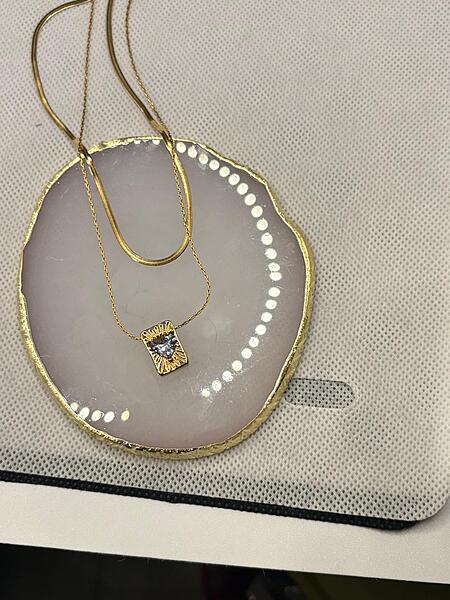 Gold Snake Chain Necklace with Radiant Square Pendant