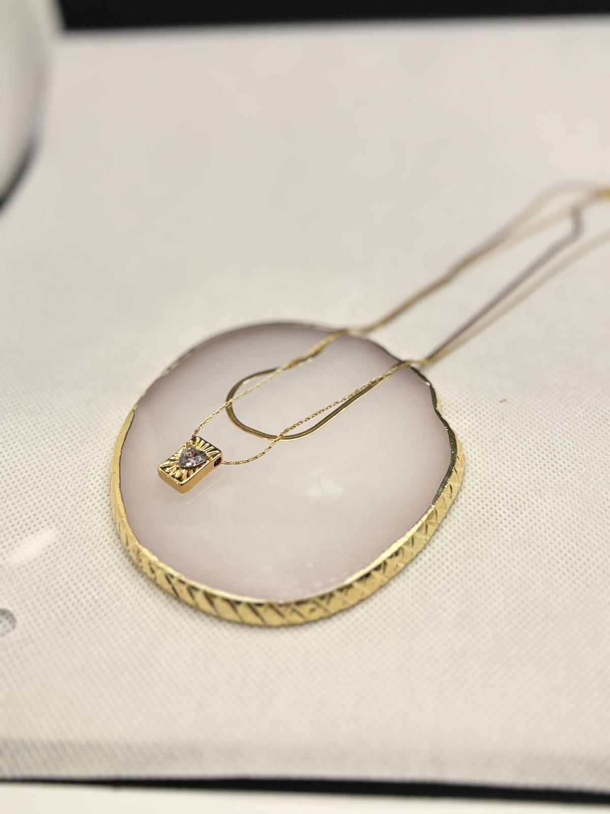 Gold Snake Chain Necklace with Radiant Square Pendant