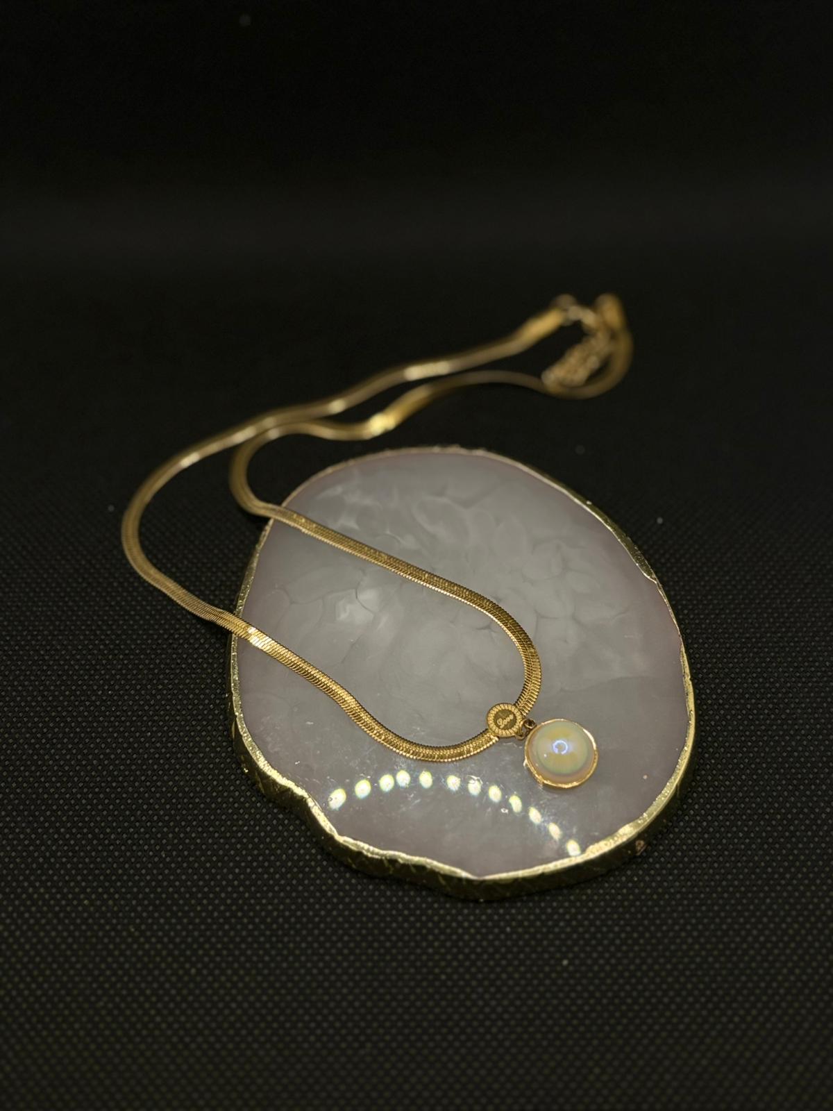 Gold Snake Chain Necklace with Faux Pearl