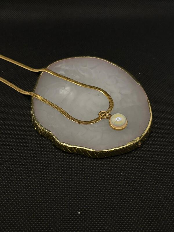 Gold Snake Chain Necklace with Faux Pearl