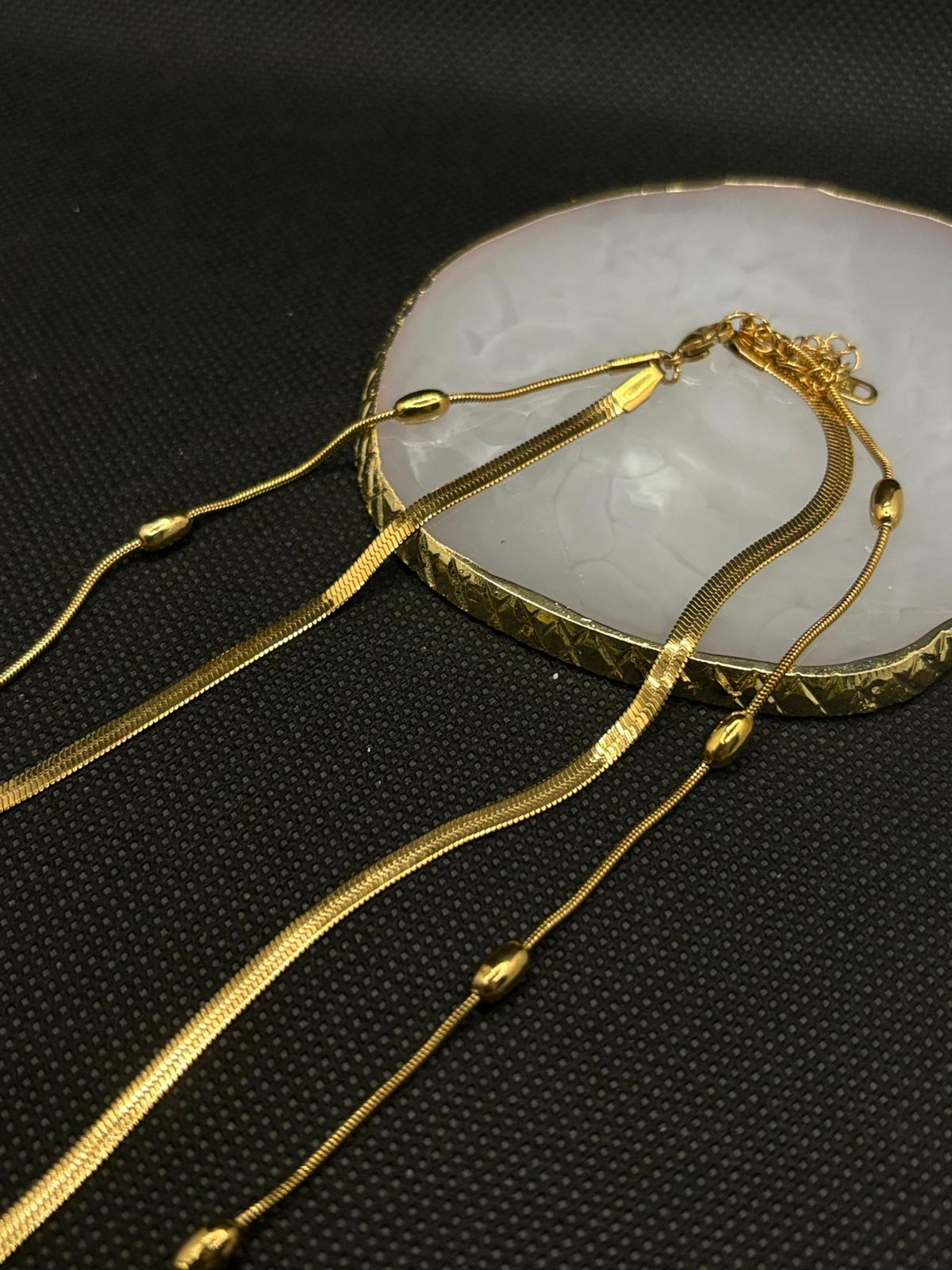 Layered Gold Snake Chain & Beaded Necklace