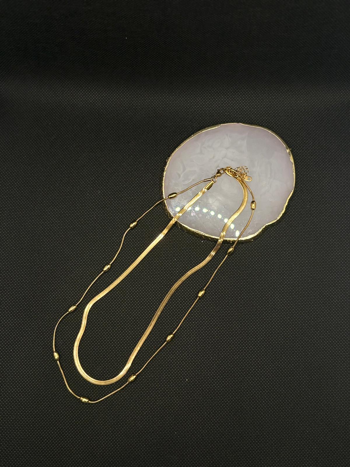 Layered Gold Snake Chain & Beaded Necklace