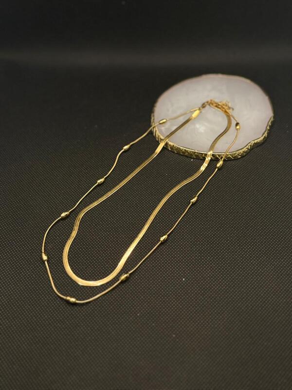 Layered Gold Snake Chain & Beaded Necklace