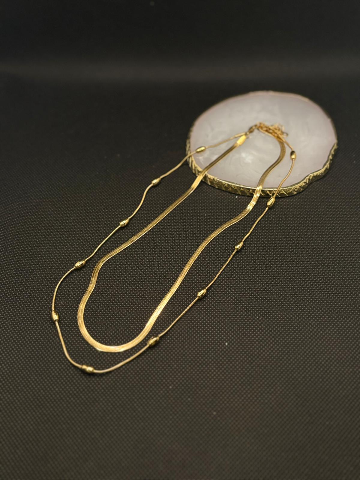 Layered Gold Snake Chain & Beaded Necklace