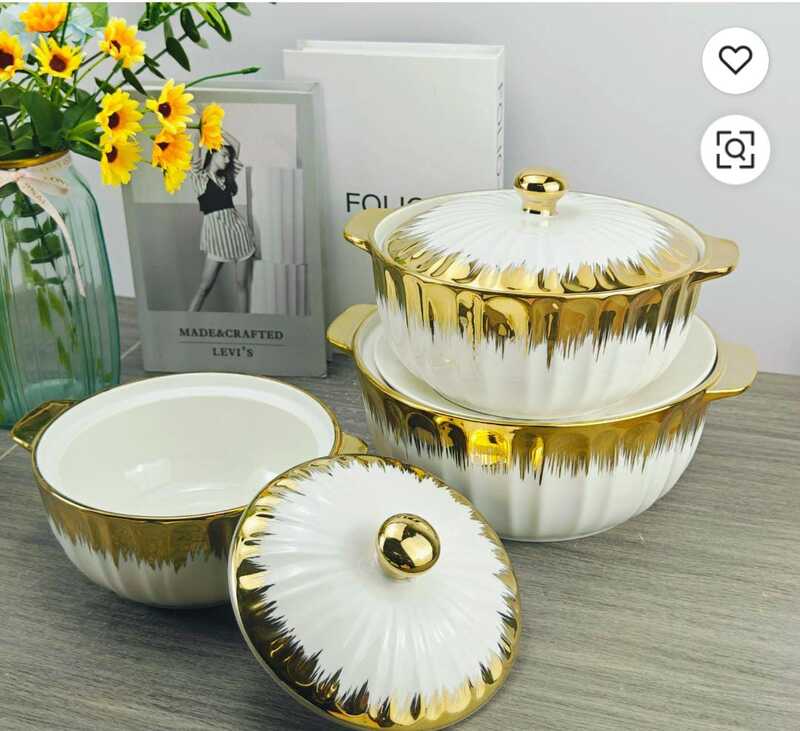 SET OF  3 DISHES WITH COVER - CERAMIC