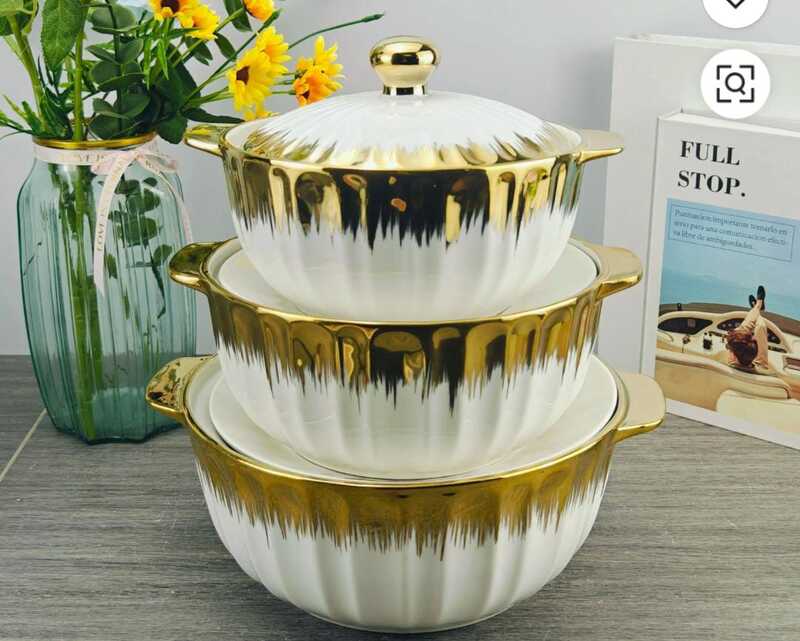 SET OF  3 DISHES WITH COVER - CERAMIC