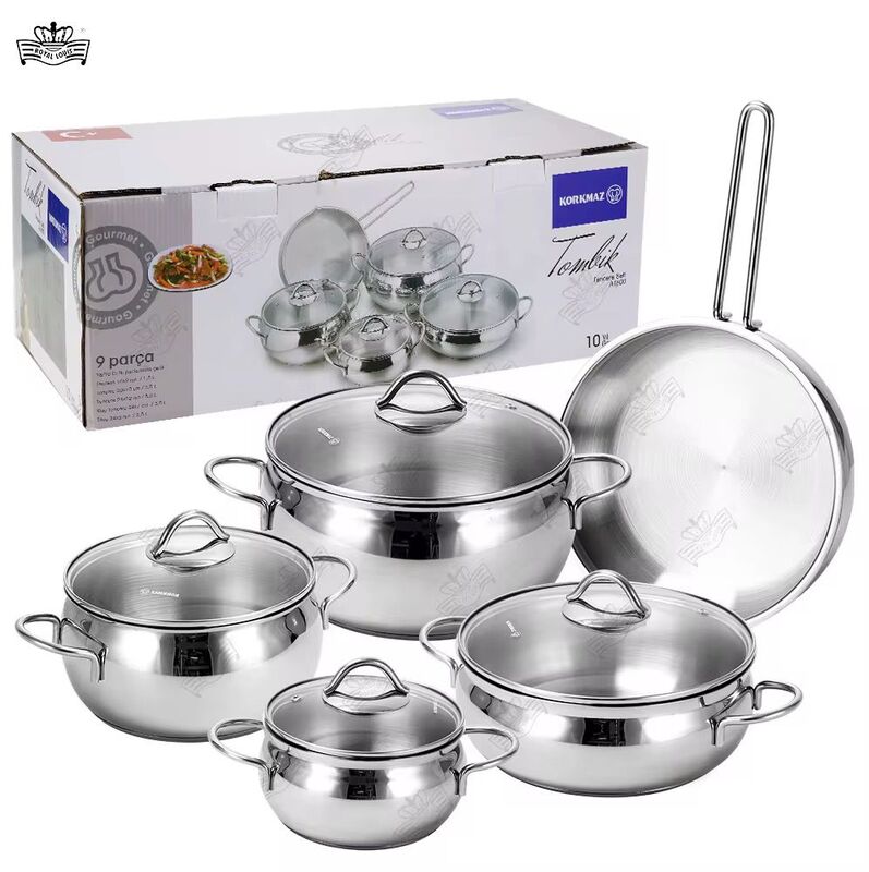 9PCS STAINLESS STEEL COOKING POTS  - SET OF 4 POTS & 1 FRYPAN - SIZE - 16/18/20/24/24CM