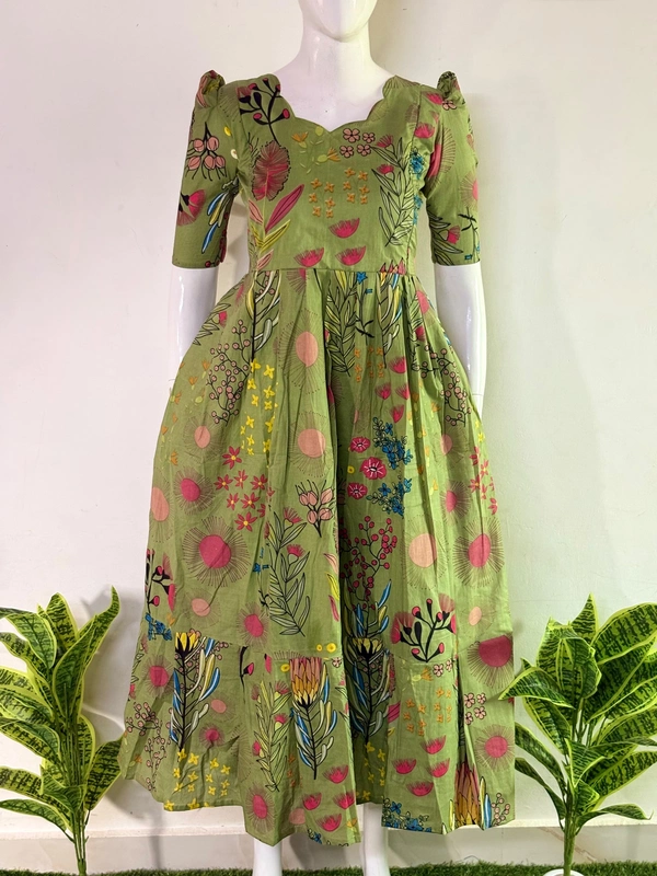 Cotton: Wildflower Green Dress (Non Feeding)