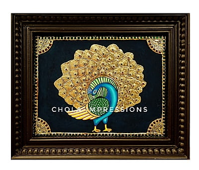 Golden Peacock Tanjore Painting - 1.5 ft x 1.2 ft Golden Peacock Tanjore Painting - 1.5 ft x 1.2 ft