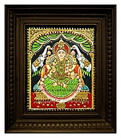 Gaja Lakshmi in green saree Tanjore Painting - Various Sizes Gaja Lakshmi in green saree Tanjore Painting - Various Sizes