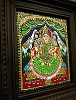 Gaja Lakshmi in green saree Tanjore Painting - Various Sizes Gaja Lakshmi in green saree Tanjore Painting - Various Sizes