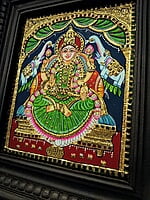 Gaja Lakshmi in green saree Tanjore Painting - Various Sizes Gaja Lakshmi in green saree Tanjore Painting - Various Sizes