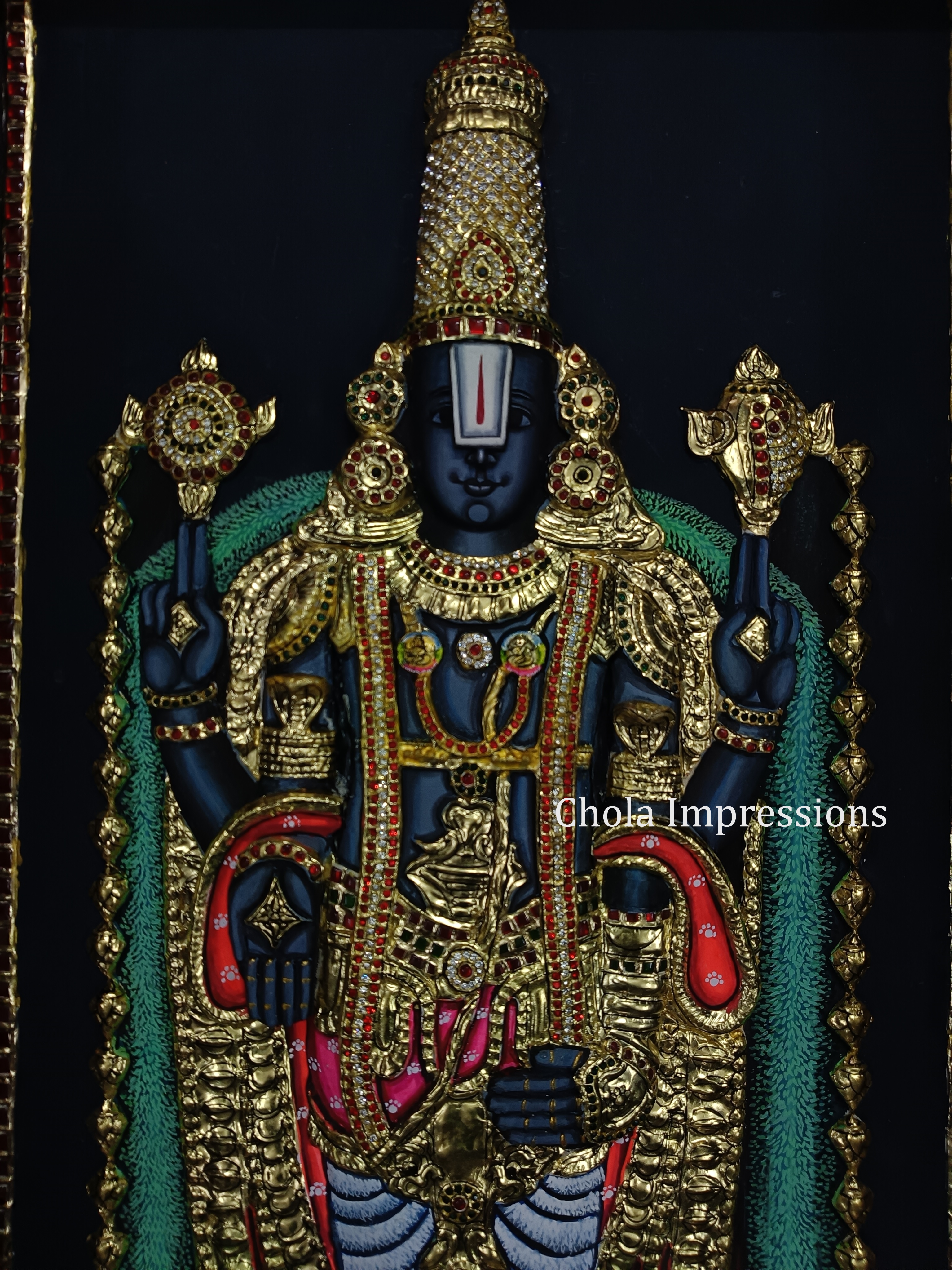 Exclusive Lord Balaji Realistic Tanjore Painting - with American Diamonds