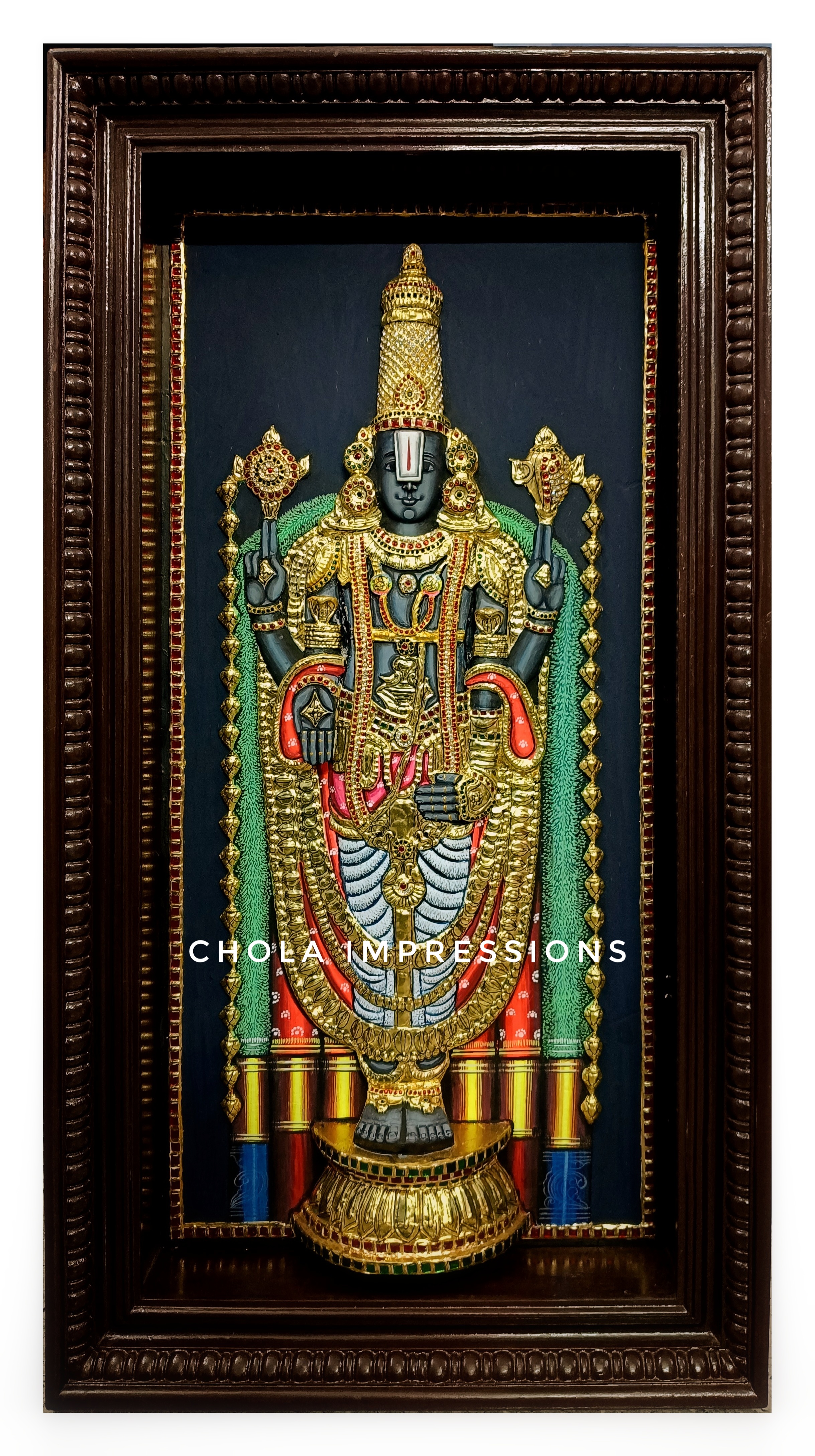 Exclusive Lord Balaji Realistic Tanjore Painting - with American Diamonds