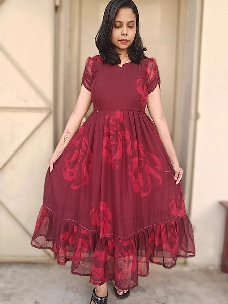 Georgette: Maroon Floral