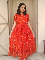 Georgette: Orange Heart Neck