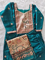 Semi Tussar Silk: Festive Green 3 Piece Salwar (Feeding)