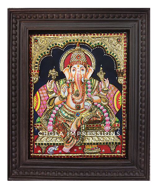 Super Embossed 3D Lord Ganesha Tanjore Painting