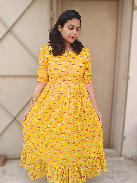 Cotton: Center Zip Yellow Floral