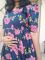 Cotton: Navy Blue Pink floral Feeding Dress