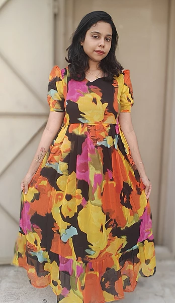 Georgette: Holi Colors Feeding dress