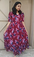 Georgette: Maroon Night Blue Floral Feeding Dress