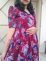 Georgette: Maroon Night Blue Floral Feeding Dress