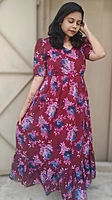 Georgette: Maroon Night Blue Floral Feeding Dress