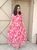 Georgette: Pink & Gold Butta Feeding dress