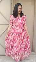 Georgette: Pink & Gold Butta Feeding dress