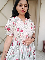 Cotton: Premium Fabric White Floral Feeding Maxi