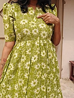 Cotton: Green Floral Center Zip (Feeding & Non Feeding)