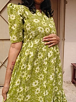 Cotton: Green Floral Center Zip (Feeding & Non Feeding)