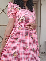 Mul Cotton: Soft Fabric Checked Dress Red (Feeding)