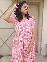 Mul Cotton: Soft Fabric Checked Dress Red (Feeding)
