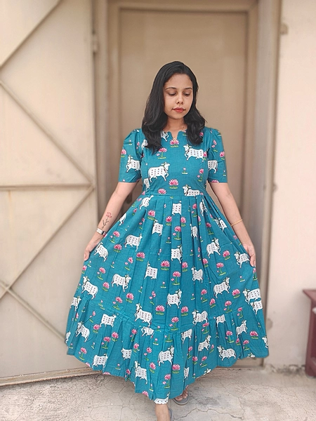 Premium Soft cotton: Gokulam Cow & Lotus Feeding Maxi